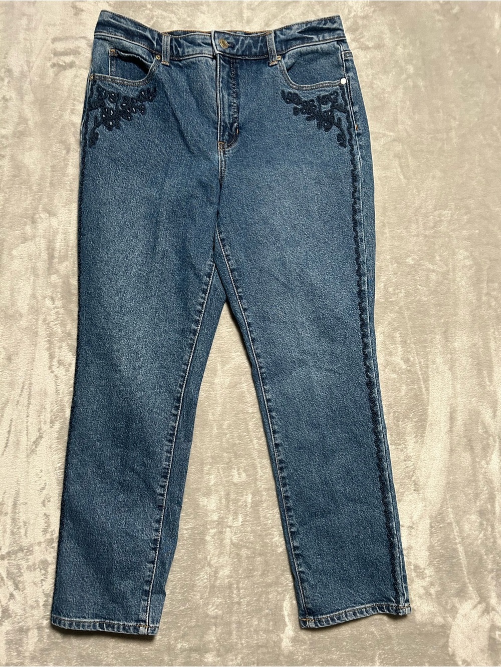 Talbots Straight Leg Jeans Women’s 10P Petite Medium Wash Embroidery